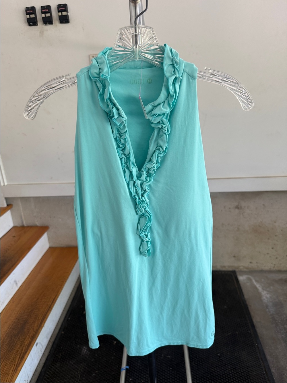 Lilly Pulitzer Aqua Ruffled V-Neck Tank